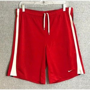 NIKE Logo Boys Youth Athletic Shorts Large‎ 14-16 Red White Gym Polyester Swoosh